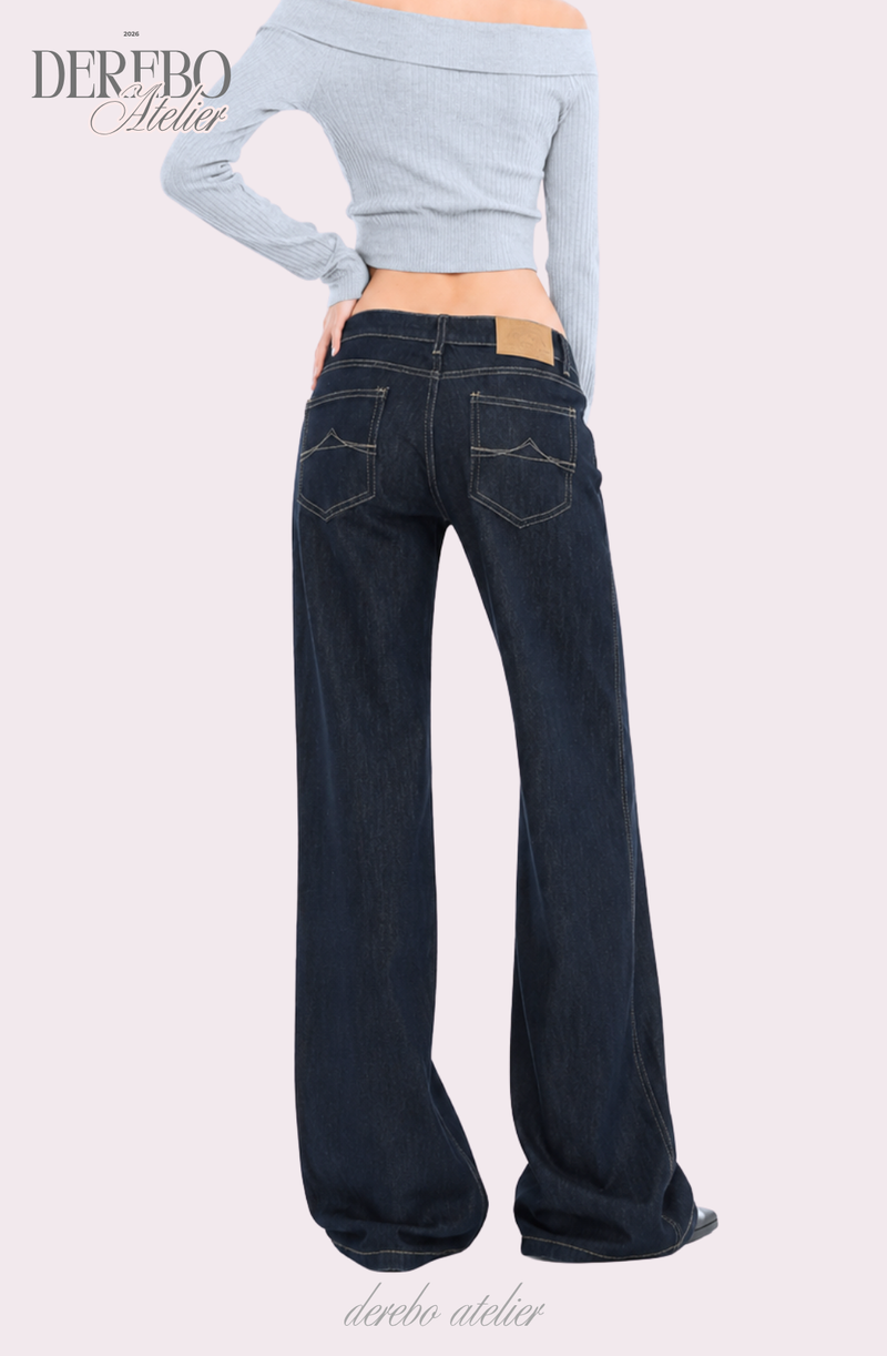 Dark deep long denim flare jeans