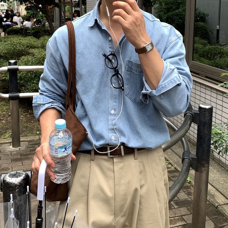 LOOKPLE（ルックプル）の「Look リベリークラシックウォッシュドポケットオーバーサイズデニムシャツ（トップス）」