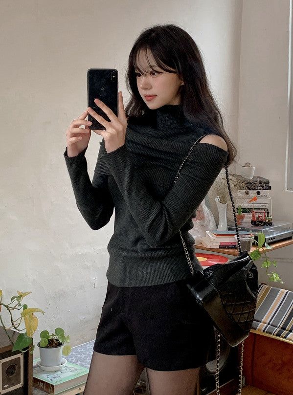 #Turtle Neck & Off Shoulder Layered Rib Knit (3color)