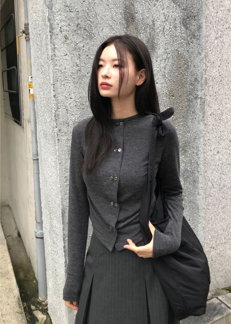  DOUBLE BUTTON SHIRRING CARDIGAN