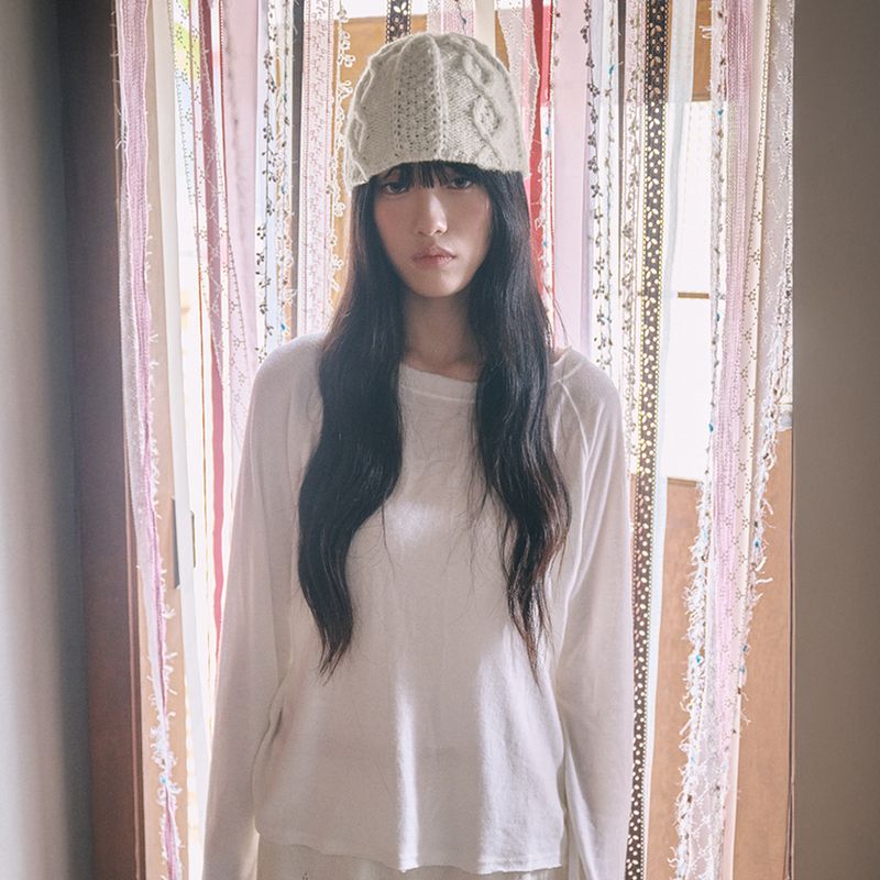 cable knit beanie ivory