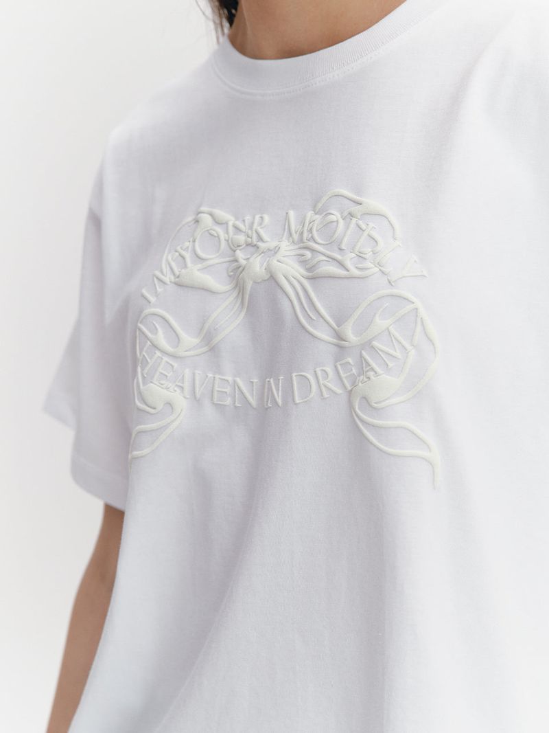 MOILLY(モイリー)の「Ribbon Boxy T White(Tops)」