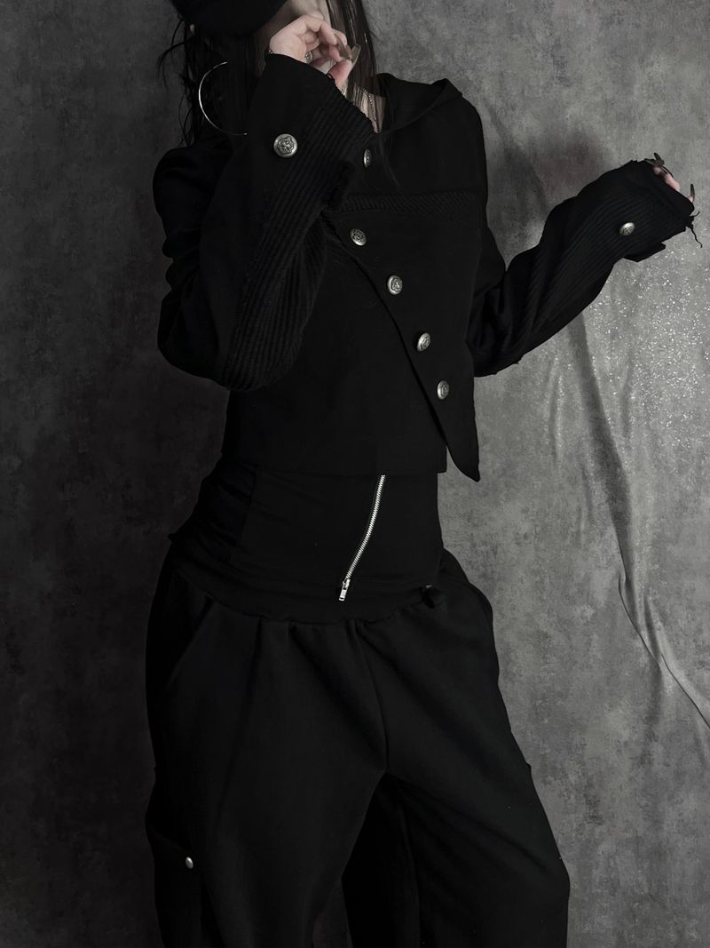 diagonal button color block jacket