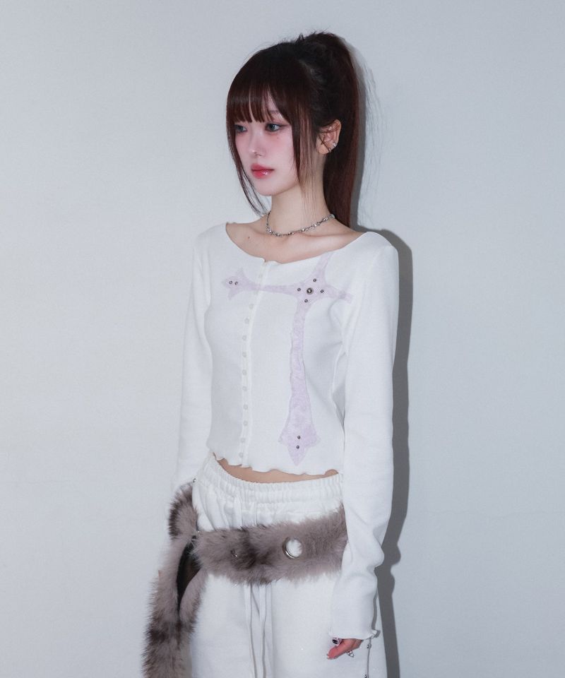 rough gothic cross patch cd - ivory