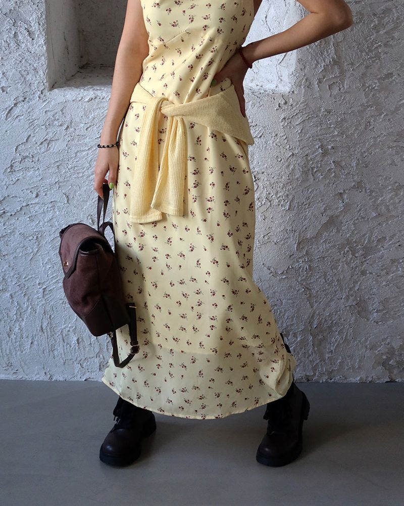 Lemon Flower Maxi Bustier Long Dress