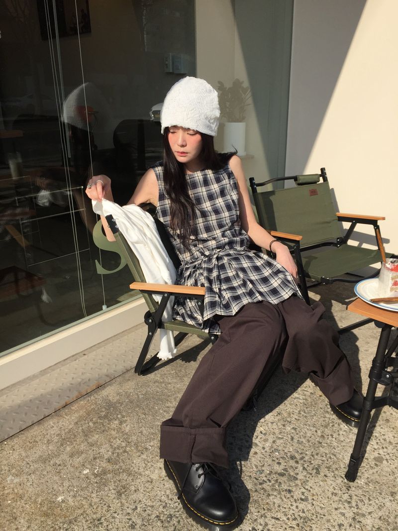 Low Check Pleated Dress (2color)