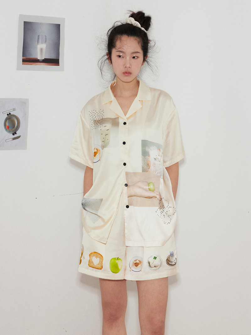 a hotot（ア ホトット）の「"A boring day“ prints ice silk stain fabric pajamas（Setup）」