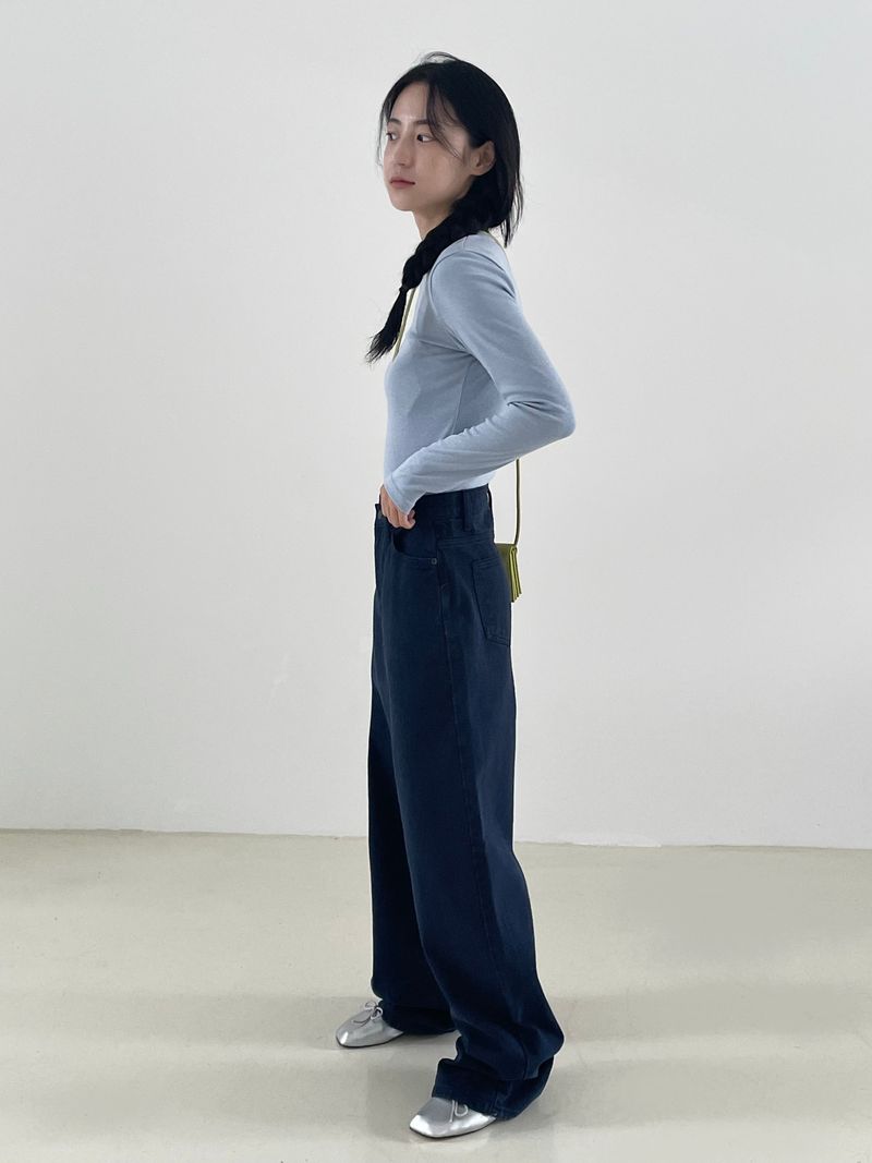 Twill wide cotton pants