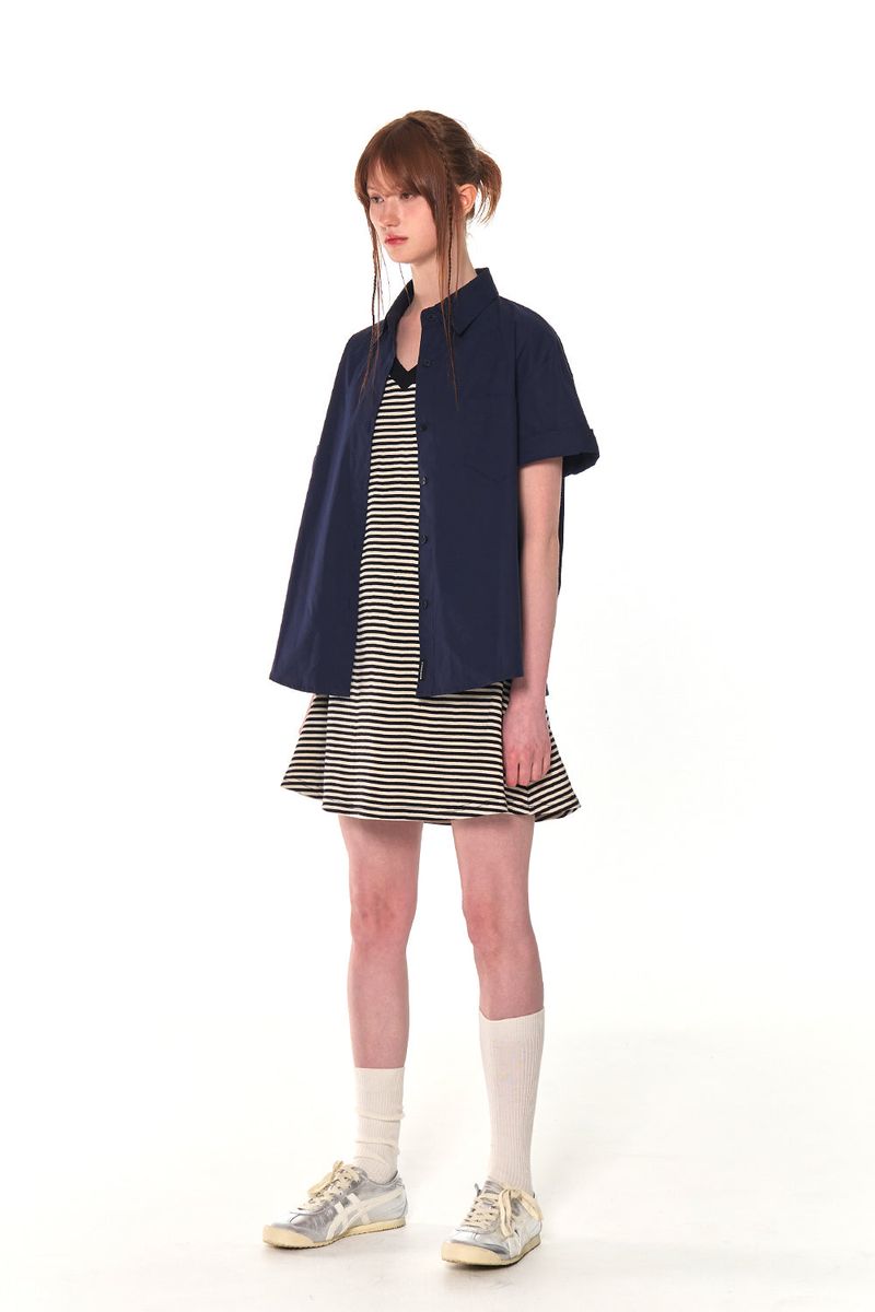 HALF COTTON OVERFIT SHIRTS (NAVY)