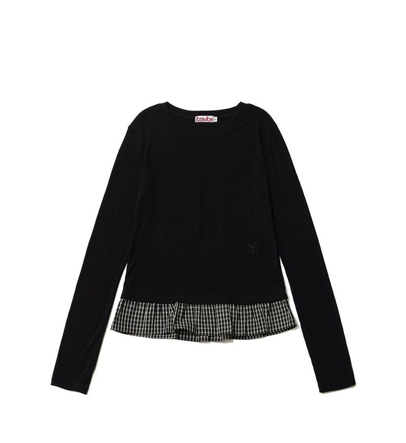 CHECK LAYERED LONG SLEEVE - BLACK