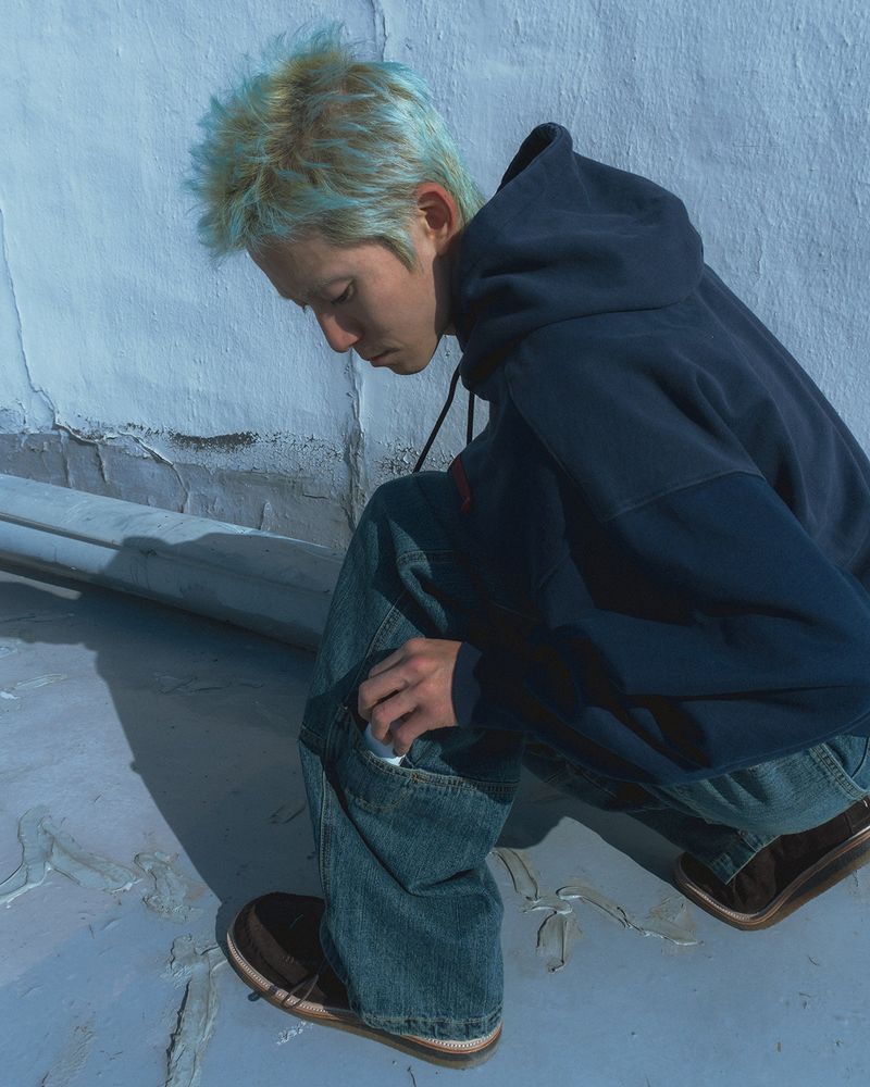 Sack denim pants / Moss blue