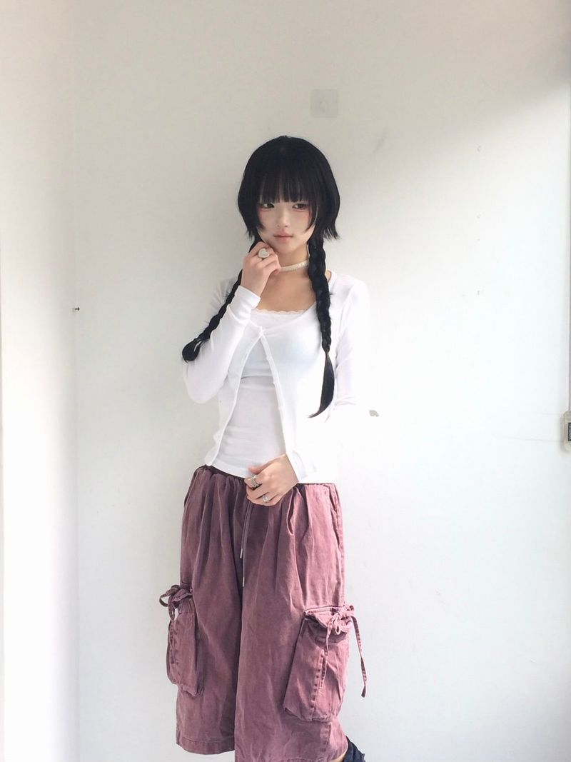 washing ribbon pocket cargo pants
