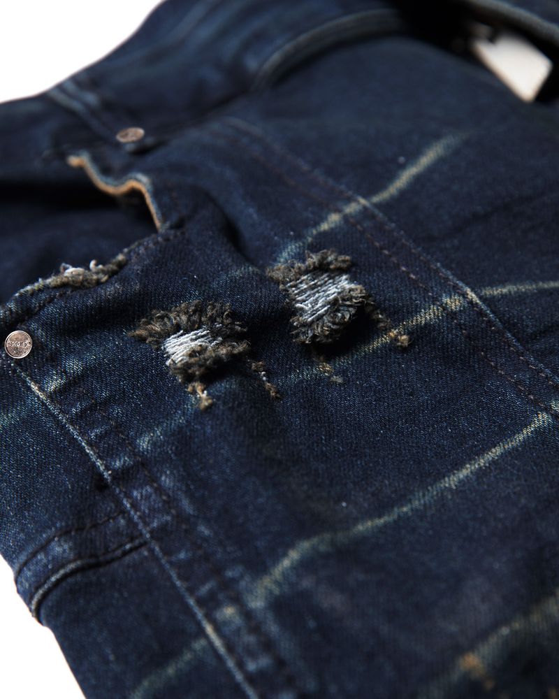 PADDED FLARED BLUE DENIM PANTS