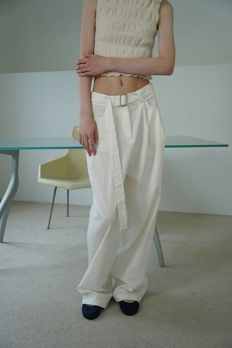 Linen belted pants_ivory