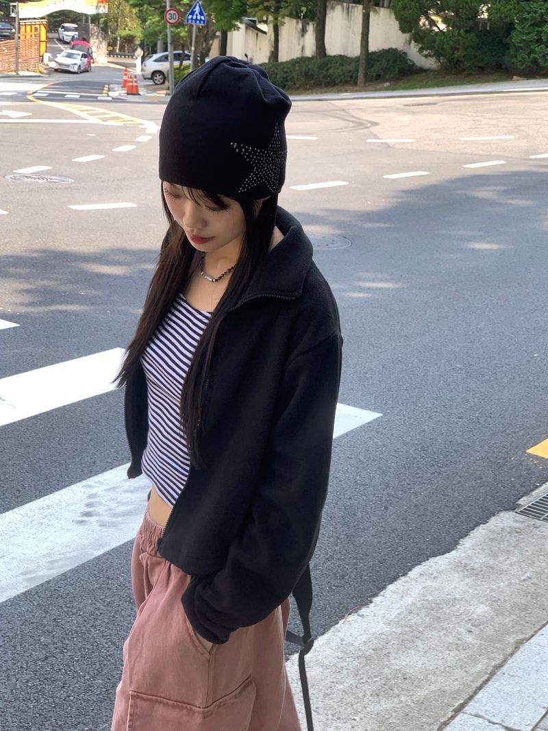 [MADE] Laco Basic String Semi-Crop Fleece Fleece Zip-up
