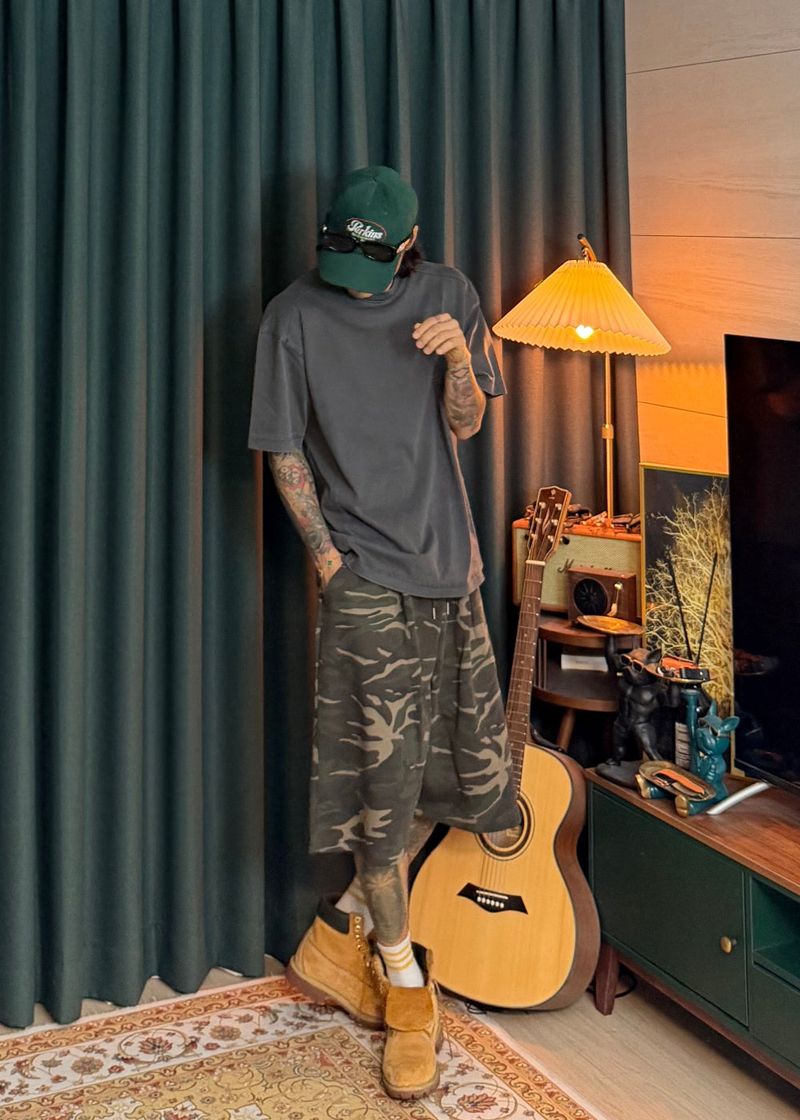 6 One-Tuck Camo Shorts