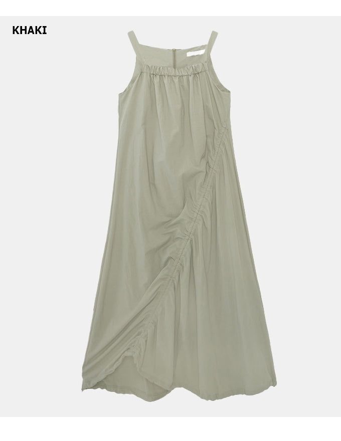 String Shirring Balloon Long Dress