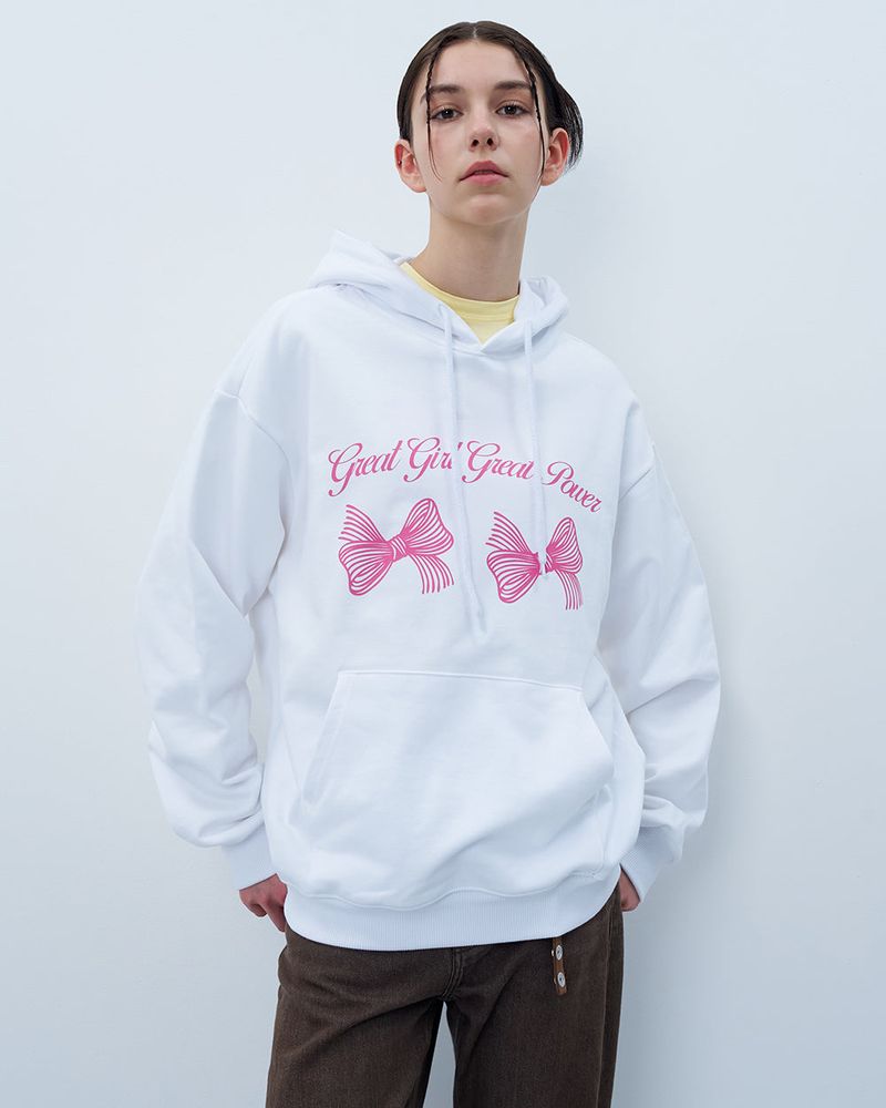 TWIN RIBBON HOODIE-WHITE