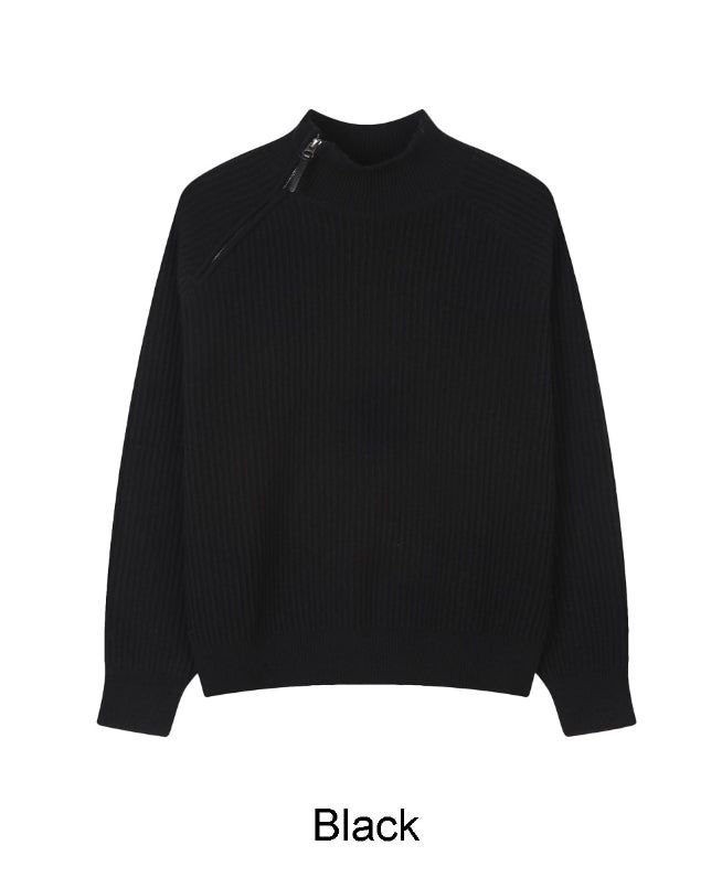 Rubed diagonal zip-up knit
