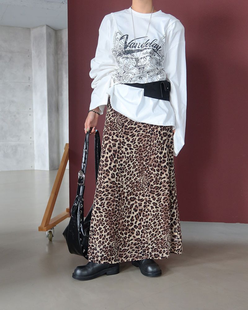 leopard leopard print maxi long skirt