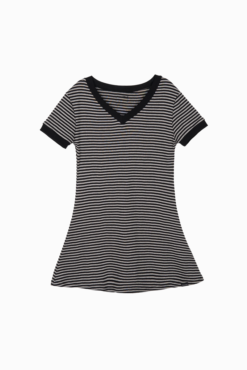 V NECK STRIPE OPS (GRAY)