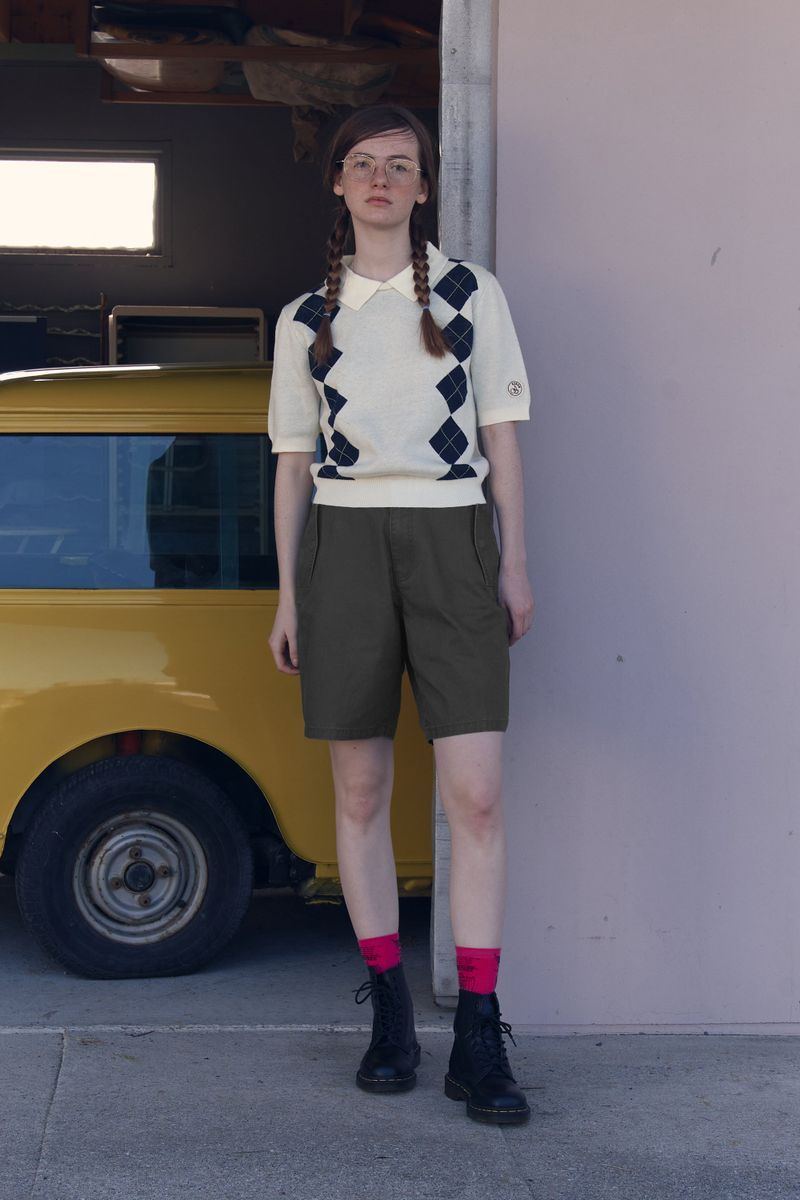 ARGYLE PATTERN SHORT SLEEVE KNIT [IVORY]