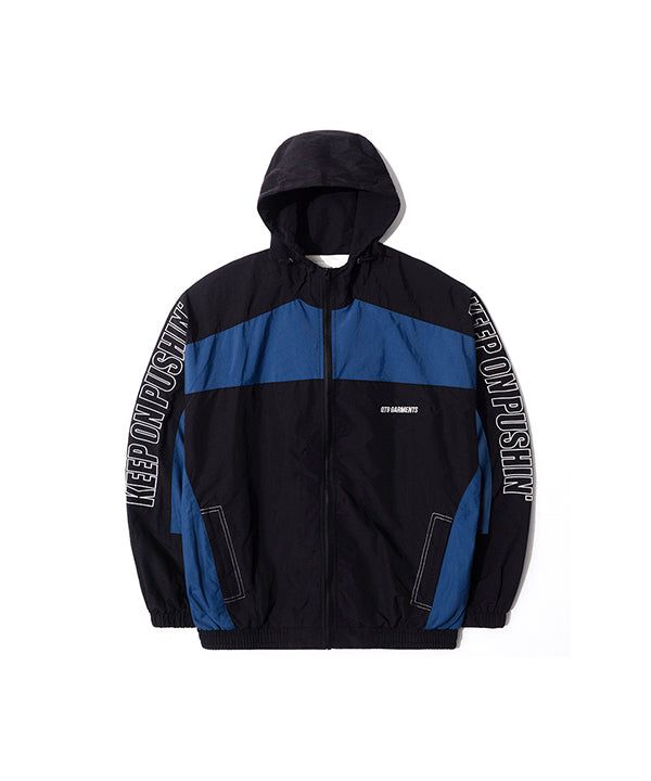QT8 GARMENTS（キューティーエイトガーメント）の「LB Retro Hooded Track Jacket (Black/Blue)（Jackets/Outerwear）」