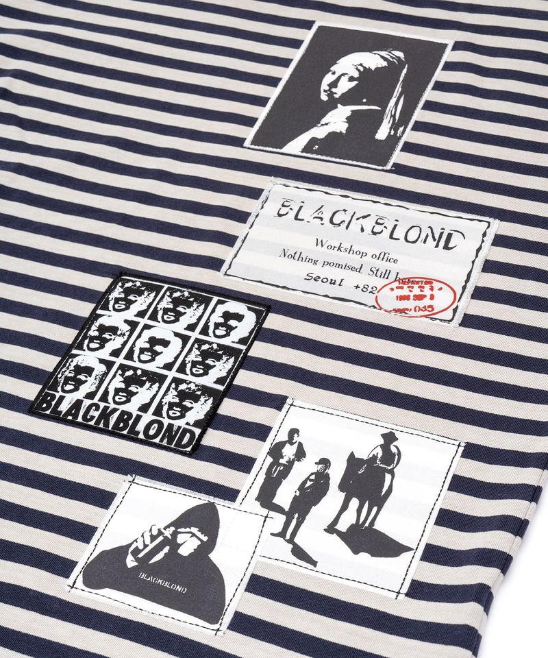 BBD アングザイエティ マルチ パッチ ストライプ Tシャツ(Navy&Sand)
