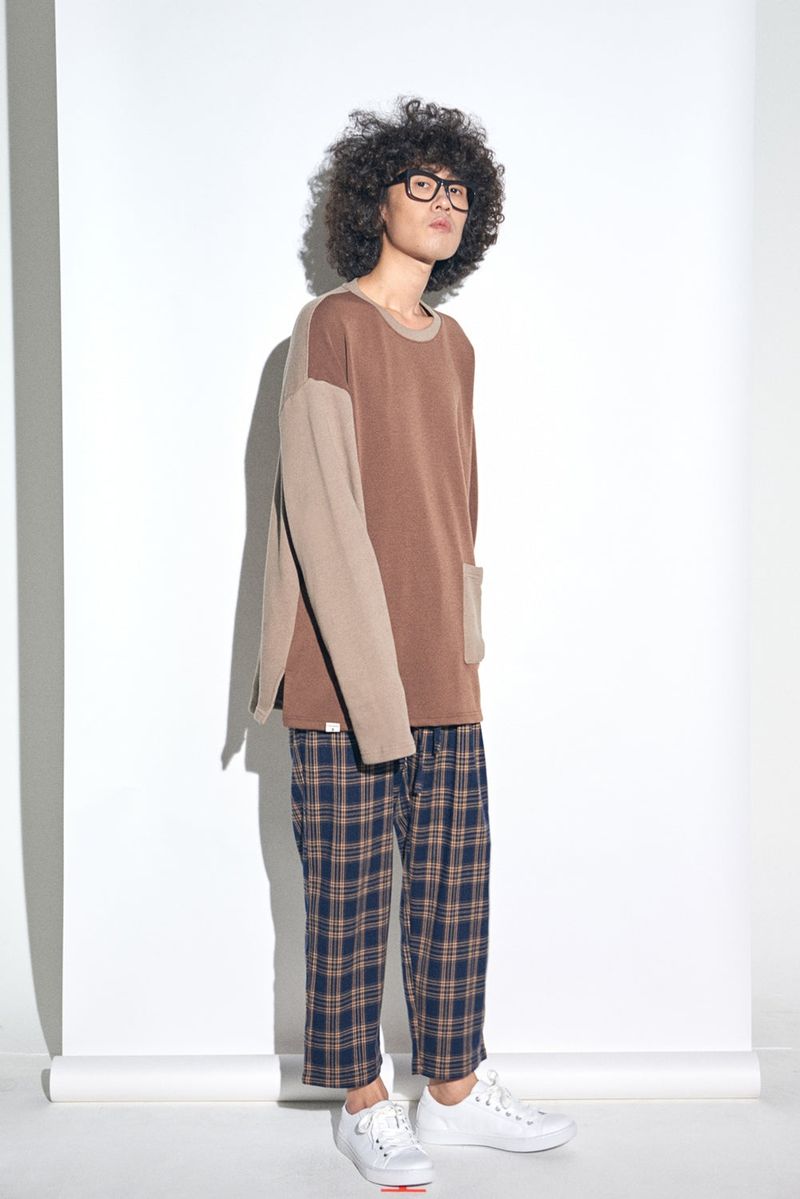 KNIT X TERRY COMBINATION POCKET TEE (Beige)
