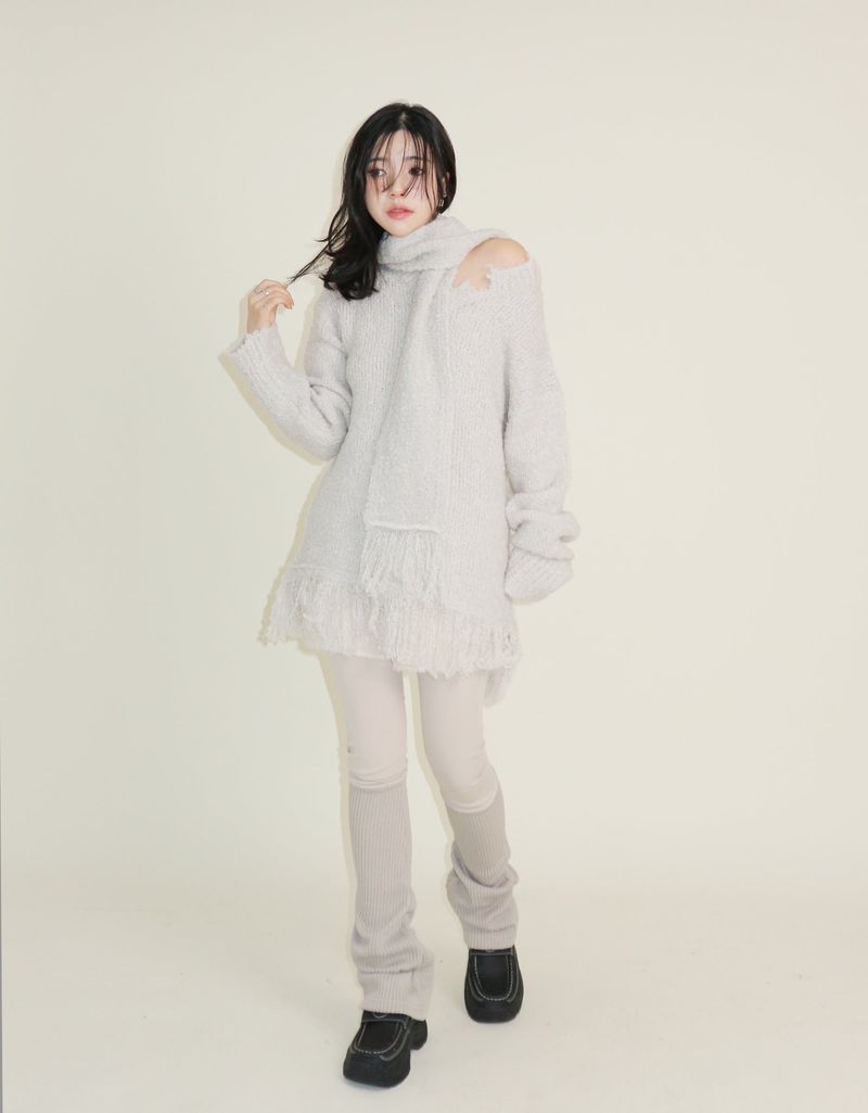 Puddle Demoor Tester Damage Long-Sleeved Knitwear Dress (Muffler Set)