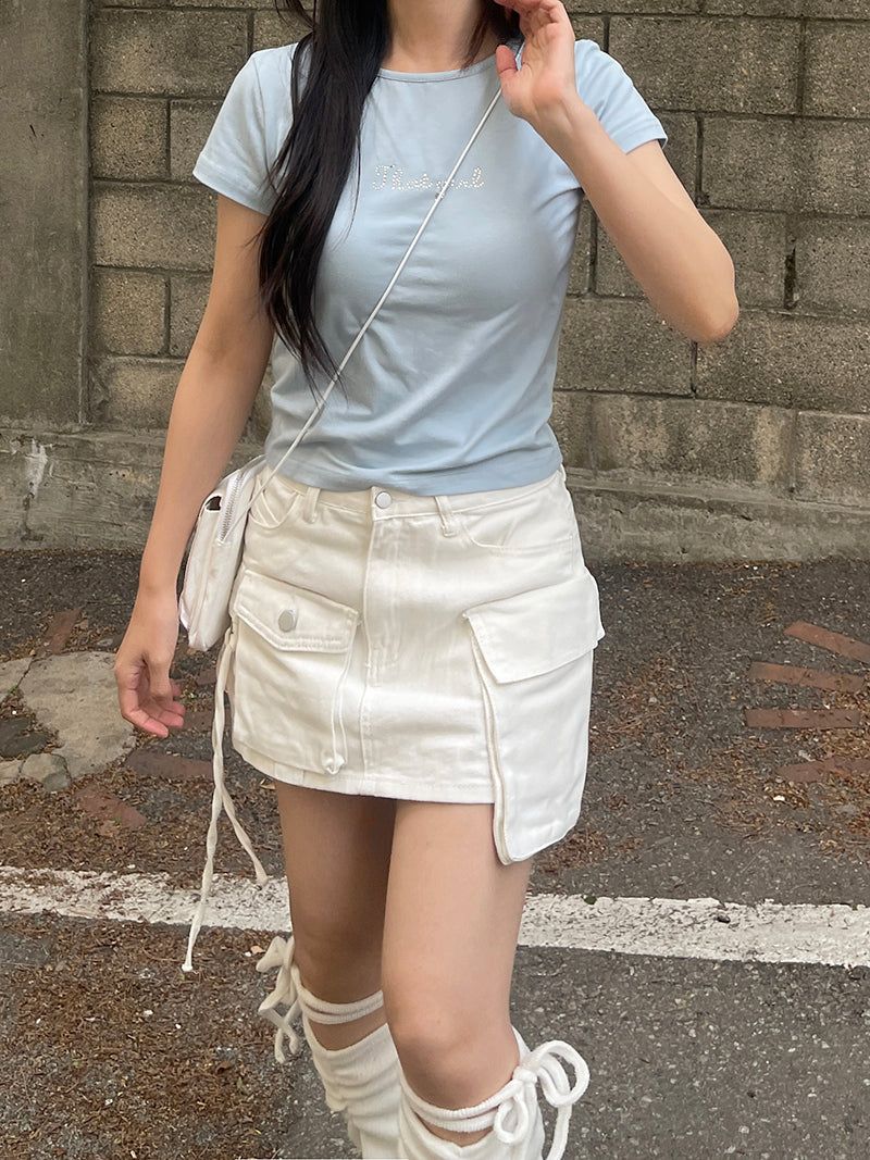 Multi-Unbalanced Pocket String Cargo Mini Skirt