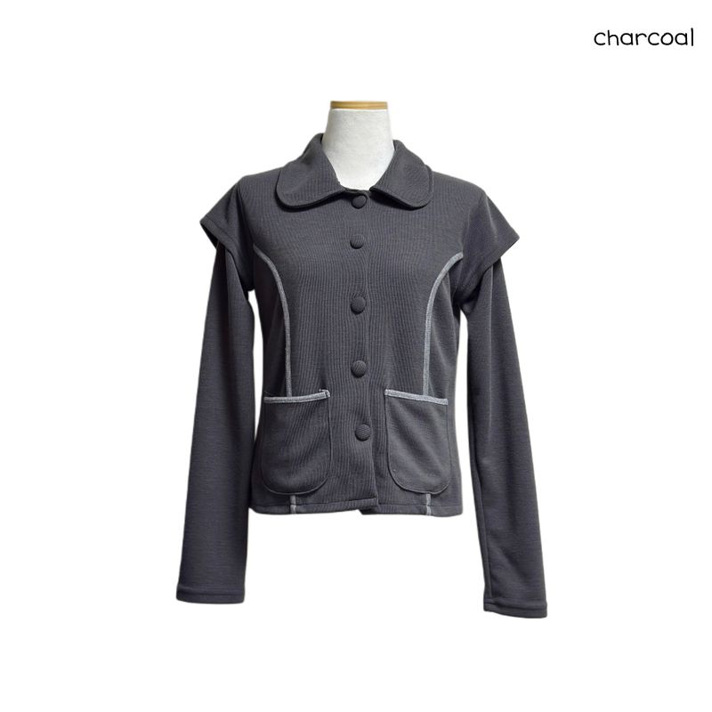 (2color) Piping Layered Sleeve Cardigan