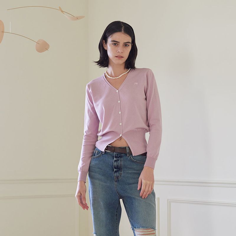 RIBBED HEM CARDIGAN (PINK)