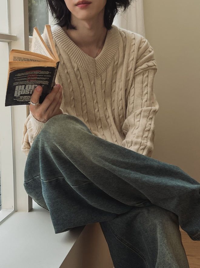 Little V-neck Cable Knit