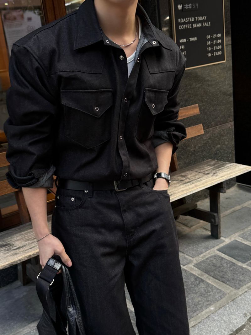 Leaf denim western shirt