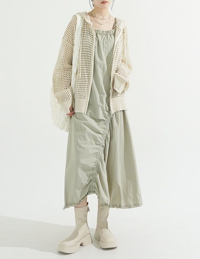 String Shirring Balloon Long Dress