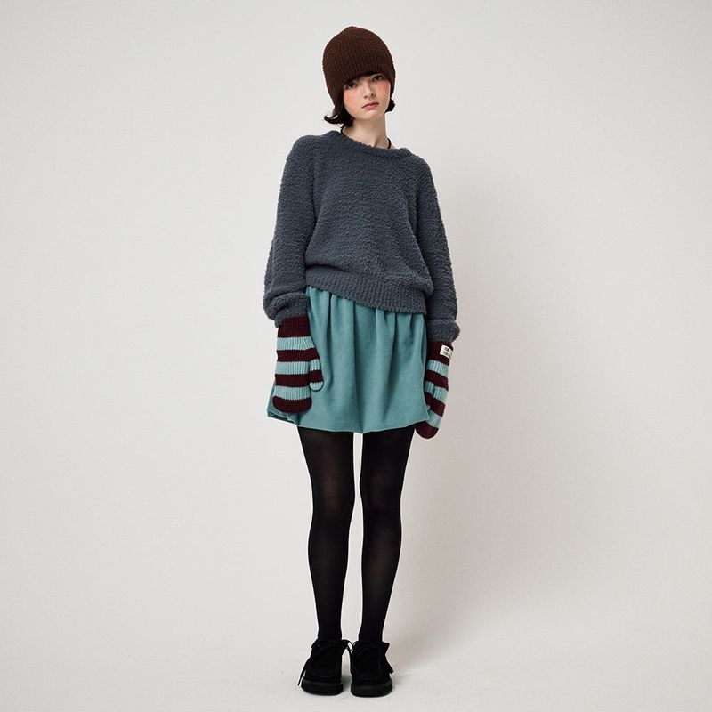 STRIPE MITTENS, BLUE+BURGUNDY