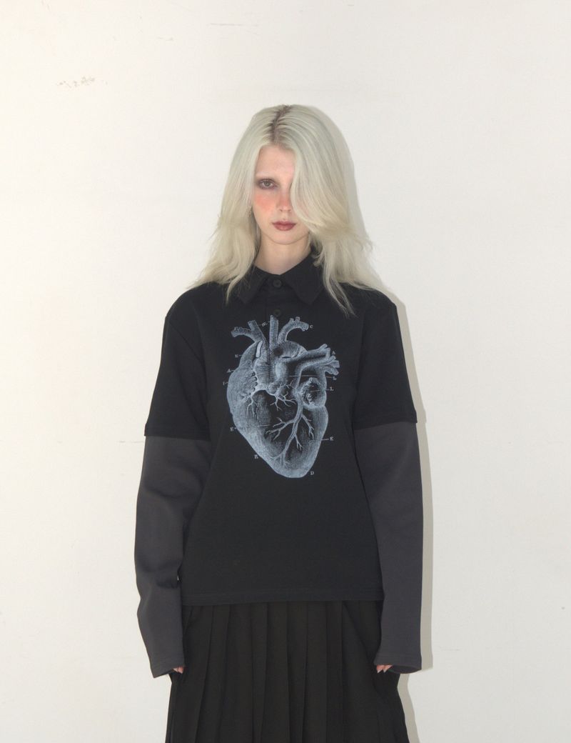 Heart PK layered long sleeve BLACK