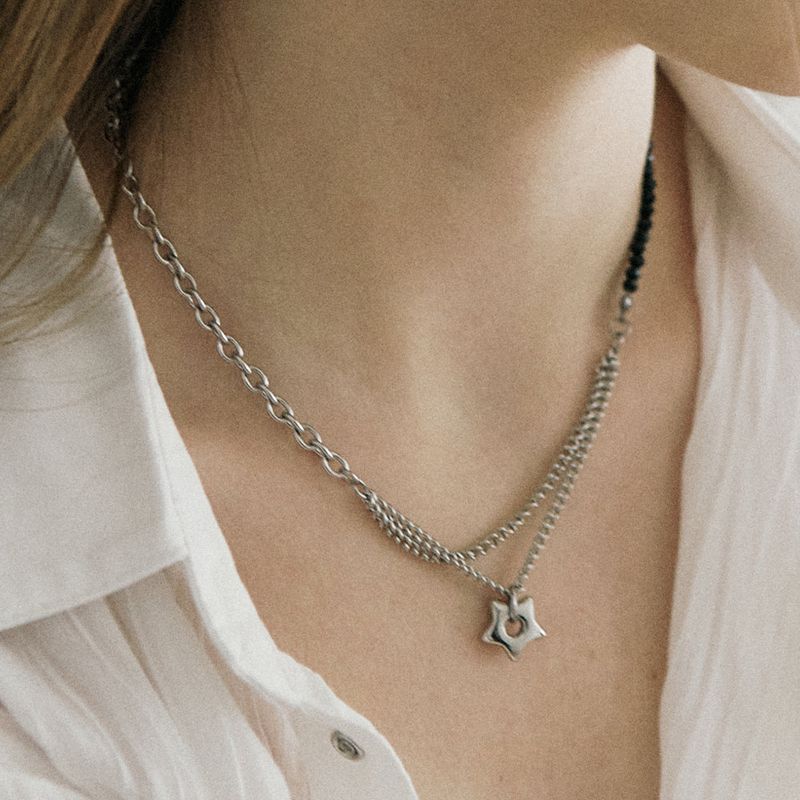 Bold Star Mix Chain Surgical Necklace