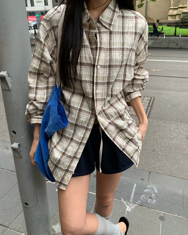 [ORIGINAL] Curry Summer Check Oversized Shirt