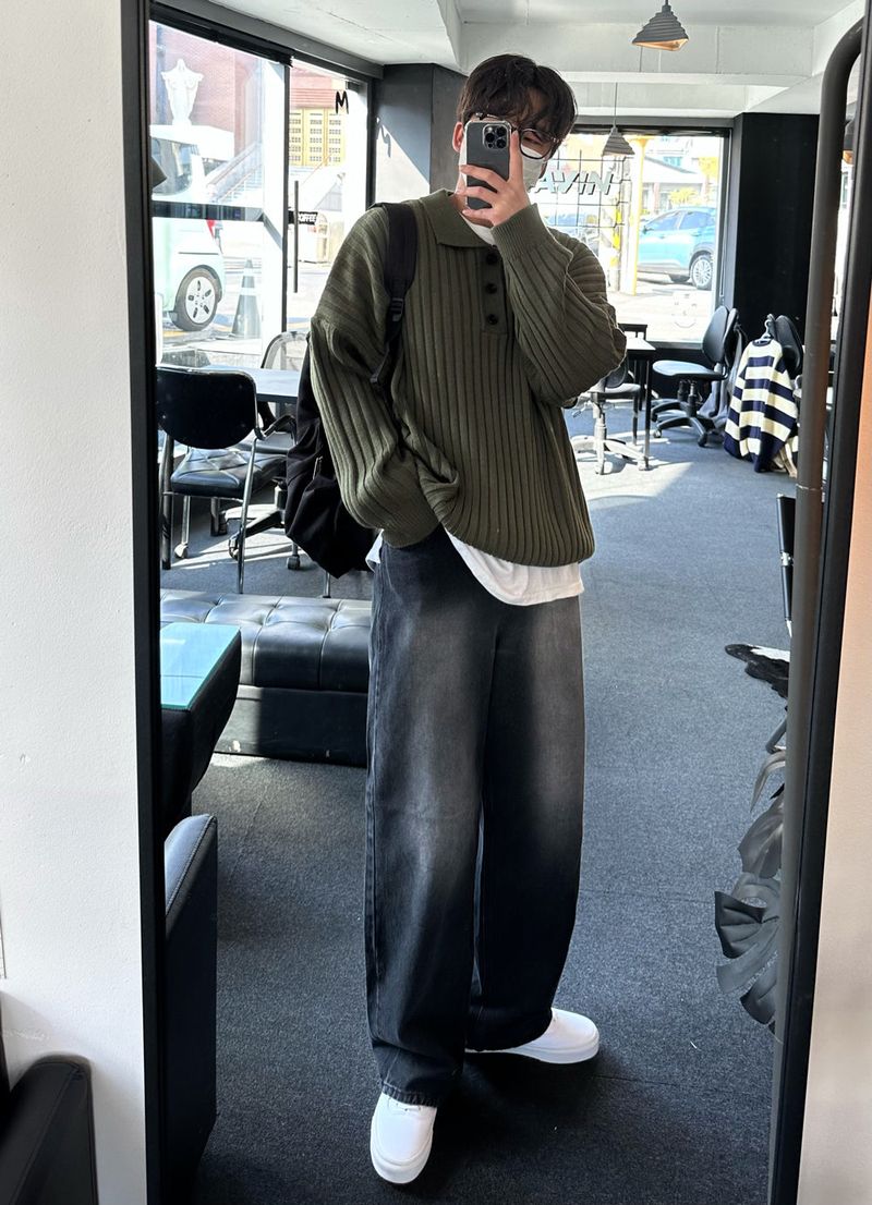 kato washing black denim pants