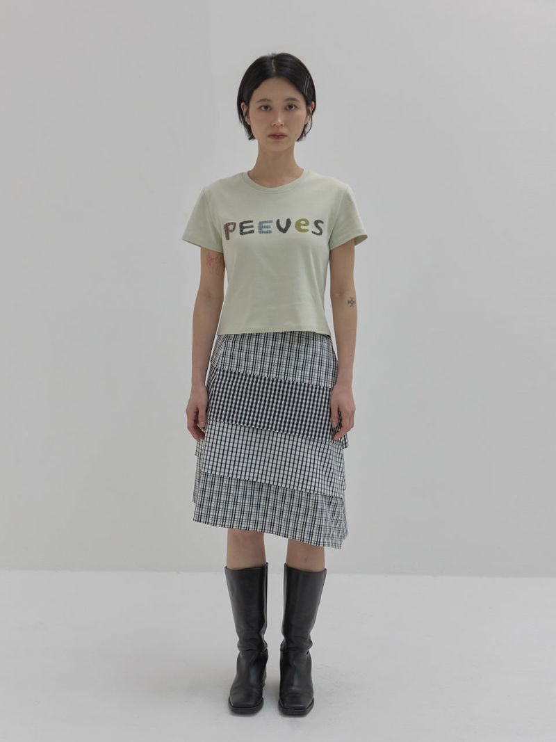 PEEVES PEEVES（ピーブズ ピーブズ）の「チェックティアードミディスカート (ホワイト)（スカート）」