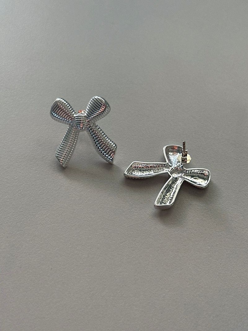 925silver] Stripe big ribbon earring
