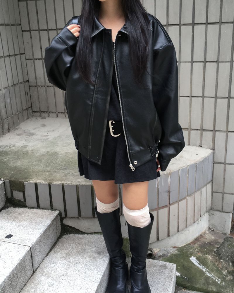 Washed leather jacket