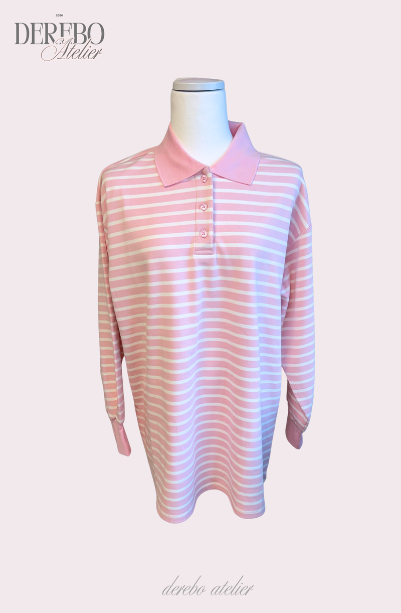 Pink Stripe Loose Collar Tee