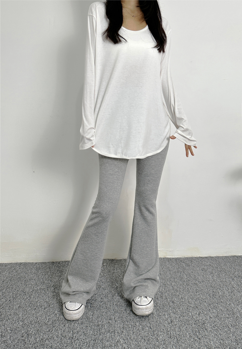 (BASIC ITEM♥/BEST VALUE♥) 3 COLORS STRETCH LIP U-NECK SLEEK LOOSE-FIT BASIC INNER LAYERED LONG-SLEEVE TEE