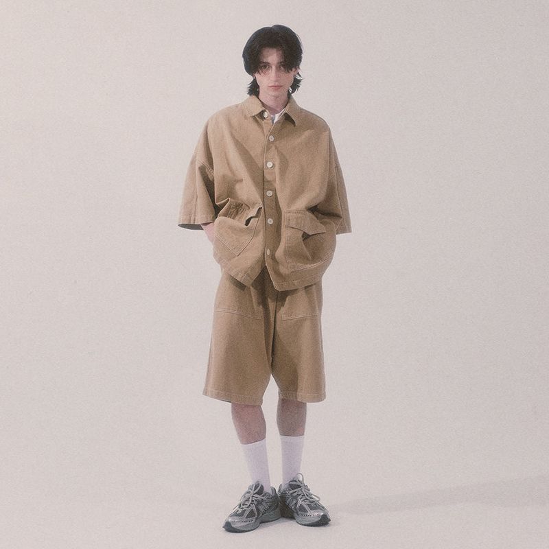 bio jacquard pocket shorts_beige