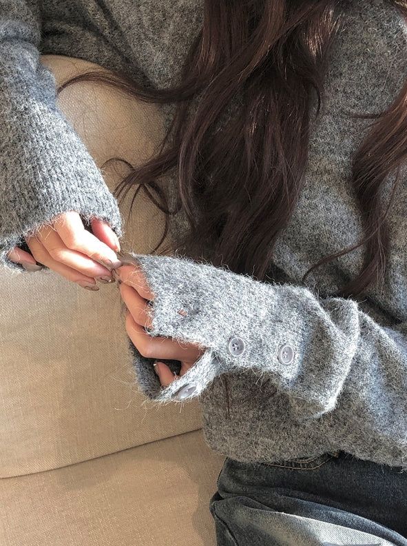 Baran Wool Loose Fit Long Sleeve Button Knit