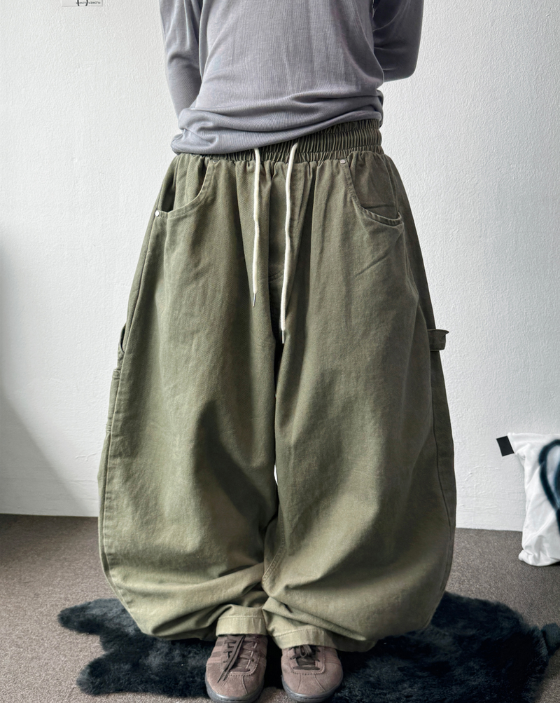 Turi Carpenter Rivet Balloon Cotton Washed Long Pants 4 Colors