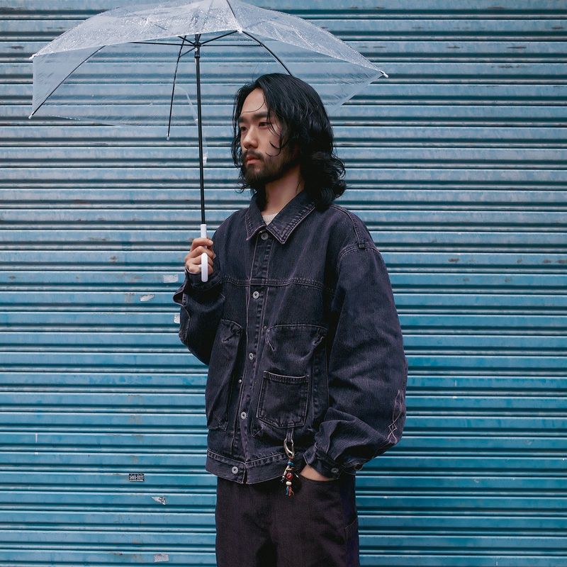 Bleach dyeing trucker jacket / Vintage purple